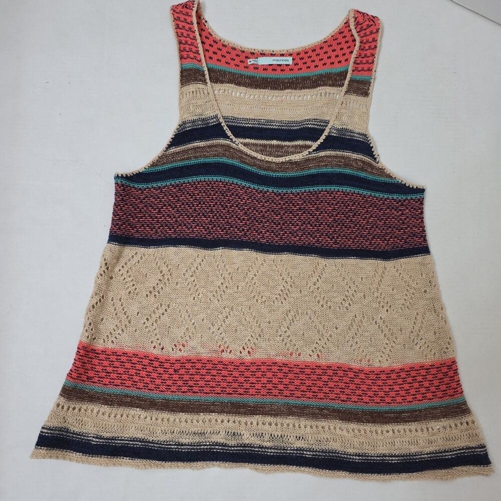 Maurices Unique Crochet Tank Top Med Striped Boho Chic Cream Earth Tones - Picture 4 of 6